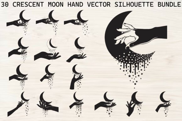 Download Crescent Moon Hand Silhouette Bundle - Premium Resources
