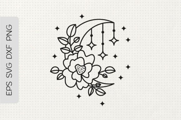 Download Outline Crescent Moon with Flower - Premium Resources