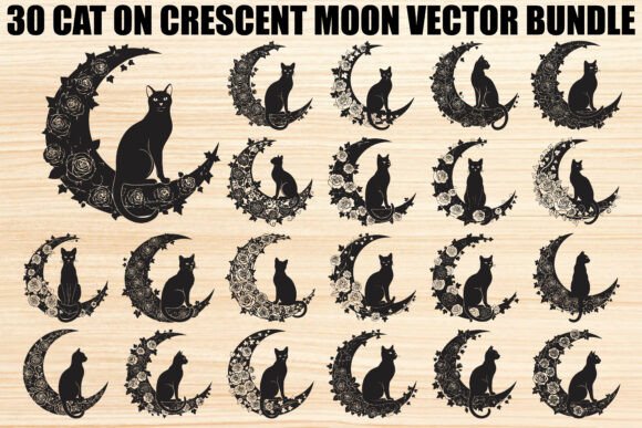 Download Cat on Crescent Moon Bundle - Premium Bundle