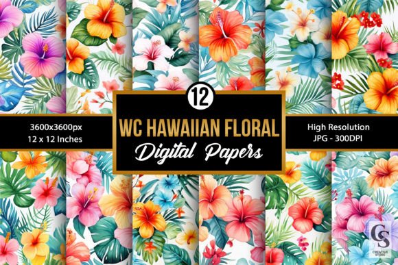Download Watercolor Hawaiian Flower Digital Paper - Premium Resources