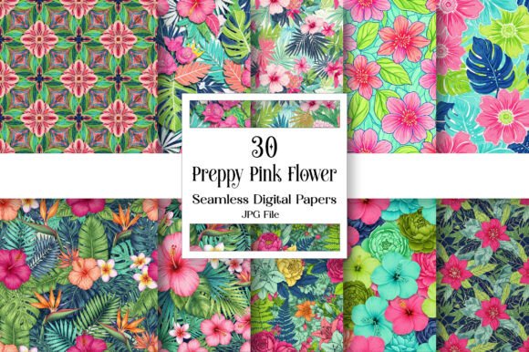 Download Preppy Pink Flower Digital Paper Pack - Flower digital paper Collection