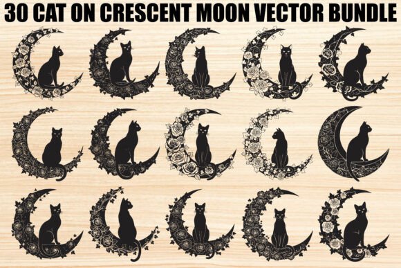 Download Cat on Crescent Moon Bundle - Premium Bundle