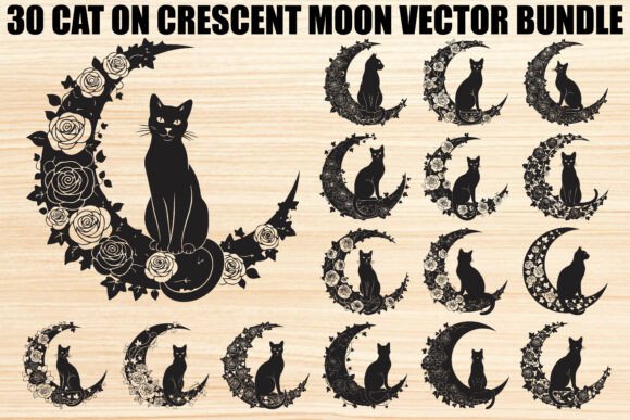 Download Cat on Crescent Moon Bundle - Premium Resources