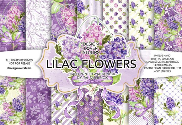 Download Watercolor LILAC FLOWER Digital Paper Pa - Premium Resources